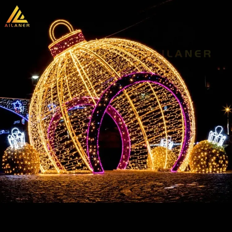 Commercial City Street Decoration Giant Red Christmas Light Ball Outdoor Motif Lights 3d Bauble
