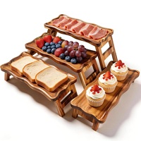 Plateau de service à 4 niveaux en bois d'acacia, support à cupcakes pliable, ensemble de présentation de desserts, ensemble de planches à charcuterie pour fête, légumes et fruits
