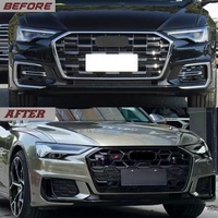 Grille de radiateur avant en nid d'abeille, cache de phare antibrouillard, garniture de calandre, kit carrosserie pour Audi A6 2015-2019, style S6, noir/argent