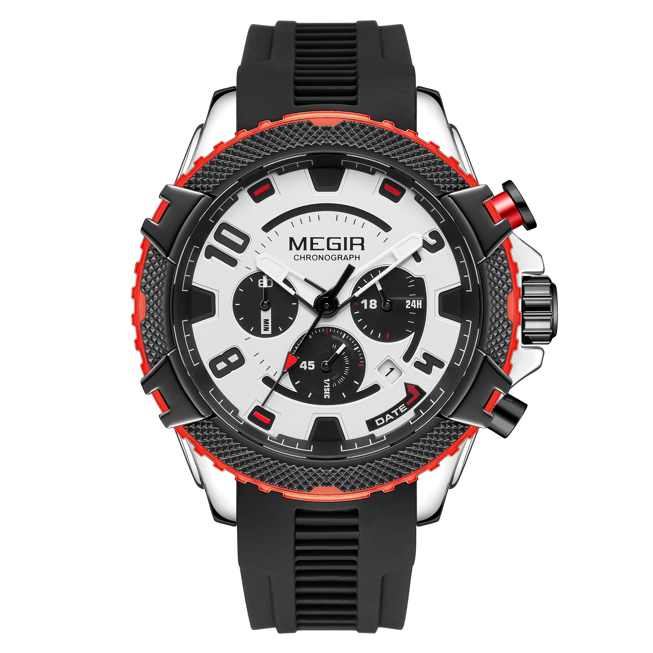 Blu  MEGIR Orologio Cronografo Sportivo Analogico Da Uomo Al Quarzo Luminoso Con Cinturino In Silicone~p128506436