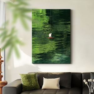 Peinture murale artisanale moderne, bateau à voile bleu vue sur la mer, affiche imprimée sur toile, art mural pour la décoration de la maison et des hôtels - Product Image 5