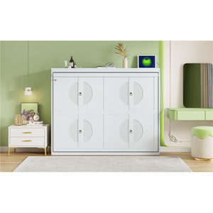 Modern Solid Wood Queen Size Murphy <b>Bed</b> Wall <b>Bed</b> Soft <b>Bed</b> White Eco-Friendly & Durable - Product Image 4