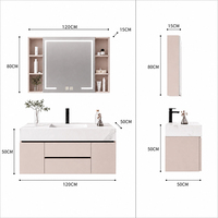 Meuble-lavabo mural moderne pour salle de bain avec miroir intelligent en marbre et lavabo intégré