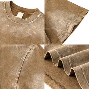 T-shirt pour homme en coton 100% de 300 g/m², poids lourd, personnalisé, TKAN778D, vintage, lavé, col rond, coupe ample, uni, t-shirt vierge pour streetwear - Product Image 2