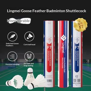<span class=keywords><strong>Volant</strong></span> de badminton Lingmei F7 en plumes d'oie avec noyau en liège composite - Vol stable, résistant au vent, durable pour l'entraînement en intérieur/extérieur - Product Image 1