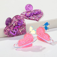 Romantique 2024 mode violet paillettes étoile amour doux planète paillettes Laser coeur pendentif acrylique boucles d'oreilles pour femmes filles