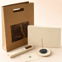 Boîte personnalisée pour encens avec couvercle et base, en papier texturé fait main, logo en relief invisible, tiroir OEM