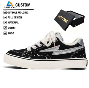 Baskets en toile pour femmes à imprimé étoiles scintillantes, logo personnalisé, chaussures de skate décontractées, personnalisation OEM disponible, chaussures en toile tendance sur mesure - Product Image 1