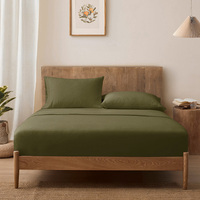 Sábana bajera ajustable verde oliva tela de lino suave lavada piedra tamaño king Hotel hogar color sólido logotipo personalizado