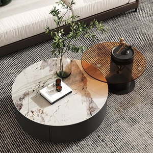 Tùy chỉnh vòng trầy xước kháng thiêu kết đá cẩm thạch đá <span class=keywords><strong>Slate</strong></span> ngói Bàn cà phê và kính Top Side bảng thiết lập với lưu trữ - Product Image 2