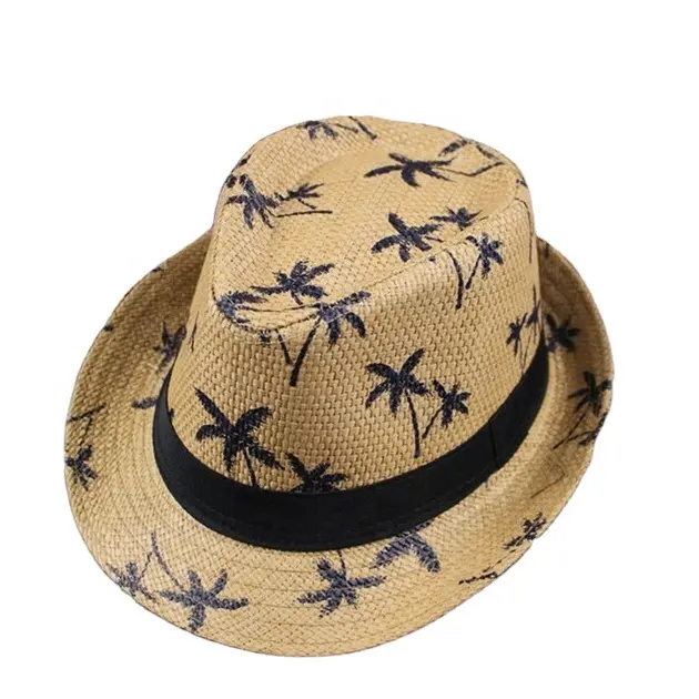 Chapéu de palmeira para crianças, chapéu bonito de palmeira para adultos com estampa de fedora leve para o verão