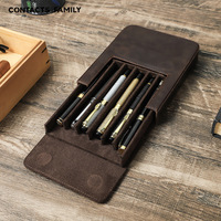 Étui à stylos en cuir de cheval sauvage avec logo personnalisé - Boîte de rangement pour stylos de type tiroir magnétique à 6 compartiments, faite à la main, pour étudiants