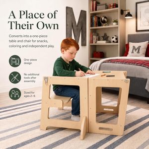 4-in-1 Foldable <b>Tower</b> - Toddler Step Stool with Chalkboard, Desk and Chair Montessori - Product Image 3