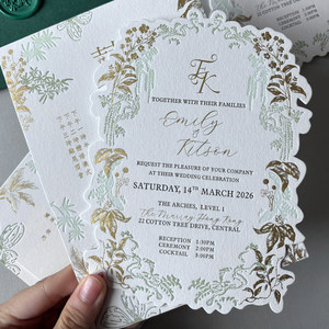 Exquisitas Tarjetas de Invitación de Boda de Papel de Arte con Tapa Dura y Grabado en Color, con Juego de Sobres para Celebración de Matrimonio - Product Image 1