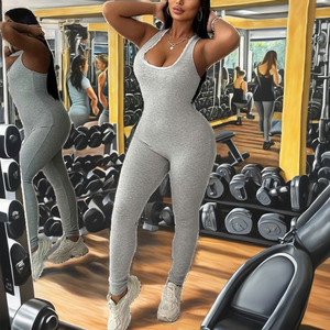 Mono de Verano para Mujer, Estilo Halter, Ajustado, Color Sólido, Sin Mangas, Ropa Urbana, Fitness, Transpirable, con Estampado Digital - Product Image 2