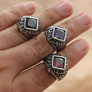 yunnique Men's <b>Titanium</b> Steel <b>Ring</b> Geometric Retro Punk Bezel Setting Multi Color Stone Jewelry Gift 29085 - Product Image 3