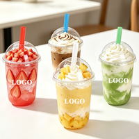 Gobelets en plastique transparents écologiques pour boissons froides, bubble tea, glaces, café, avec couvercles, impression de logo personnalisée, 12 oz, PET PLA, 90 mm