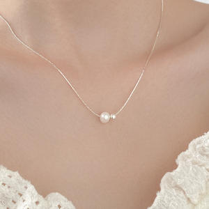 Collier en argent pur S925 avec bague simple en diamant carré, collier en perles synthétiques, produit haut de gamme Y01061, catégorie de produits - Product Image 2