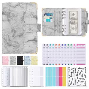 สมุดบันทึกแบบมีห่วง A6 ลายหินอ่อน ปกหนัง PU 6 รู สำหรับจัดการงบประมาณ หน้ากระดาษจัดการหลายฟังก์ชั่น - Product Image 2