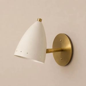 <b>White</b> Bullet Wall Sconce with Brass Arm Mid Century Perforated Cone <b>Shade</b> Wall <b>Lamp</b> Elegant Modern Decorative Lighting Fixture - Product Image 2