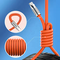 Kabel USB Type-C Silikon dengan Pelindung Anyaman, Konduktor Tembaga Murni, Pengisian Cepat 120W 3A, Warna Oranye, untuk Komputer, Kamera, Earphone 540