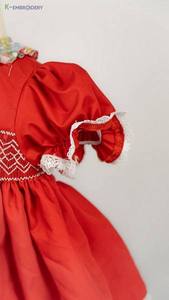 K-bordado ecológico transpirable ODM Coral rojo smocked vestido tela manga corta bordado flores estilo Casual - Product Image 2