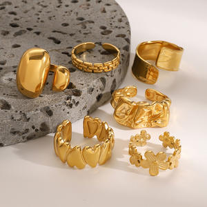 Anillos Vintage italianos de acero inoxidable de lujo sin deslustre, anillos chapados en oro de 18 quilates, anillos abiertos de corazón grueso Irregular para mujer - Product Image 4