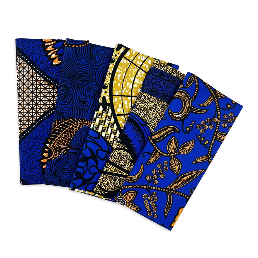 قماش أفريقي أزرق بتصميم جديد من الصين لعام 2024 قماش أفريقي من القطن 100% شمعي قماش أصلي شمعي مطبوع قماش أفريقي