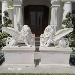 Estatuas de Leones Acostados de Mármol Blanco para Decoración de Entrada de Casa - Product Image 3