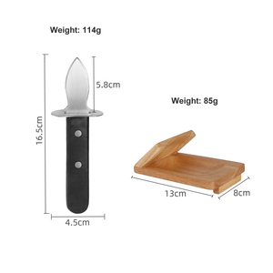 סכין צדפות נירוסטה, סכין צדפות עם להב עבה, כלי לפתיחת צדפות למטבח עם מעמד עץ לצדפות - Product Image 6