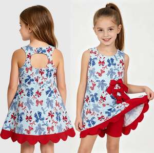 In Stock Casual Summer <b>Red</b> Blue <b>Bows</b> Tank Top Skort Baby Girls 4th of July Active Outfits Sisters Yoga Clothes Sports Clothing - Product Image 5