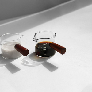 Accessoires à café : Tasse à mesurer en verre <span class=keywords><strong>Pyrex</strong></span> pour expresso et <span class=keywords><strong>lait</strong></span>, 50 ml et 75 ml, avec poignée en bois, graduée - Product Image 6