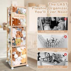 Support de rangement en bois pour jouets d'animaux mignons avec roues de frein, boîte de rangement de jouets peu encombrante, boîte de rangement pour animaux remplie de grande capacité - Product Image 3