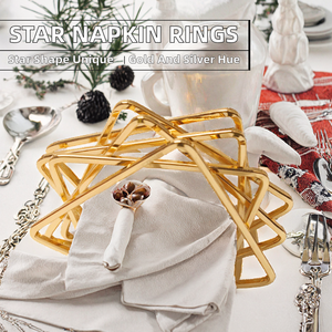 Anillo de Servilleta Navideño Clásico con Forma de Estrellas Irregulares en Dorado y Plateado, Hebilla de Servilleta Poligonal Única para Bodas y Fiestas - Product Image 2