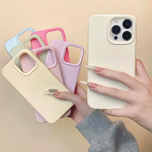 เคสโทรศัพท์ซิลิโคนแบบเต็มตัว สีพื้นด้าน ป้องกันการตกกระแทก สำหรับ iPhone 15 16 Pro 17 - Product Image 1