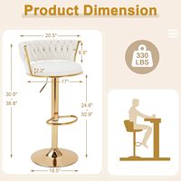 Tabourets de bar en velours de style nordique moderne et élégant, blanc et doré, pour salle à manger, tabourets de bar en velours luxueux