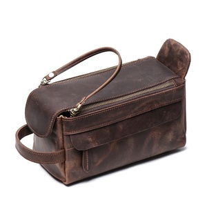 Factory Direct High Quality Vintage-style Multifunctional Genuine <strong>Leather</strong> Men's Large Capacity Cosmetic <strong>Toiletry</strong> Storage <strong>Bag</strong> - Product Image 5