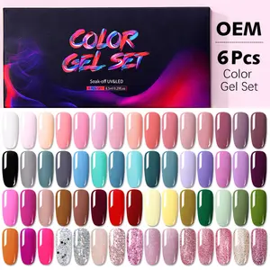 Venta al por mayor 6 PCS/set Gel Polish Kit Nail Gel Polish Base Top Coat Essi LED Uv Gel Nail Polish - Product Image 1