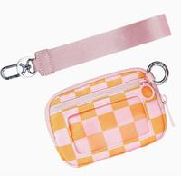 Nouvel arrivage de portefeuille de voyage unisexe à carreaux avec fermeture éclair Mini porte-cartes de poignet pochette porte-clés en nylon étanche