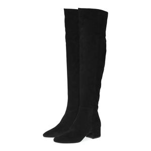 Botte noire décontractée pour femme, grande taille, bout rond, <span class=keywords><strong>talon</strong></span> <span class=keywords><strong>carré</strong></span> épais, automne-hiver, cuissardes - Product Image 1