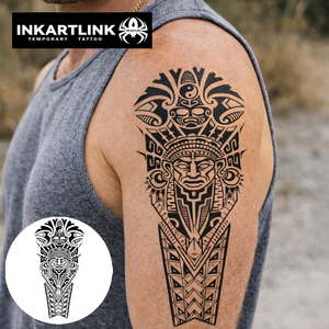 INKARTLINK Autocollant de <span class=keywords><strong>tatouage</strong></span> semi-permanent personnalisé, motif masque tribal maya, art corporel, imperméable, longue durée (1-2 semaines), encre Jagua - Product Image 2