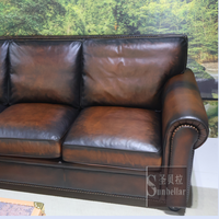 Sur mesure en cuir véritable canapé meubles Antique en détresse marron plein canapé en cuir véritable 3 places hôtel canapé salon canapé Cama