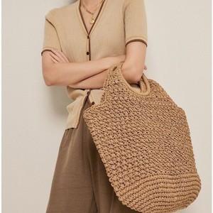 <span class=keywords><strong>Sac</strong></span> fourre-tout en <span class=keywords><strong>paille</strong></span> tressé fait main style bohème avec poignée circulaire, <span class=keywords><strong>sac</strong></span> d'été ouvert pour les vacances - Product Image 4