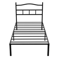 Queen-Bettgestell für Gästezimmer und Schlafzimmer, mattes schwarzes Metallplattformbett mit Kopfteil und Lattenrostunterstützung