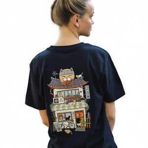 T-shirt Cat Cafe unisex per adulti, taglia media, con stampa grafica, maglietta promozionale - Product Image 2