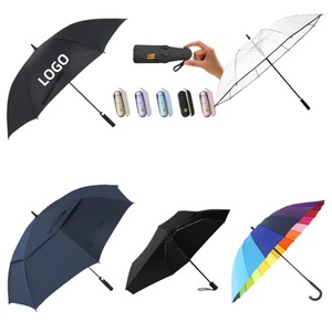 High Quality Manual 8k Straight Vent Golf <b>Umbrella</b> Solid Black Custom Logo Double Layer PG Fabric Metal Tip Gift - Product Image 2