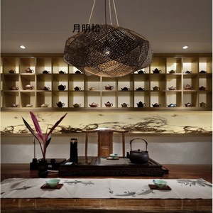 Lámpara Colgante de Bambú Irregular, Forma Ovalada, Bombilla LED E27, para Salón de Té, Casa de Huéspedes, Iluminación Decorativa - Product Image 3