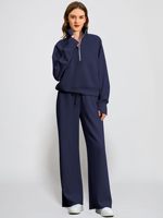 Service OEM/ODM : Ensemble sweat à capuche et pantalon de survêtement pour femme, pull demi-zip en mélange polyester-coton, anti-plis, pantalon large de qualité supérieure