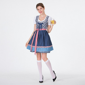 Disfraz de Cervecería Bávara para Mujer, Vestido Tradicional de Oktoberfest, Dirndl a Cuadros Rojo y Azul, Talla Adulto, Hecho en Alemania, 65% de Tela Alemana - Product Image 2