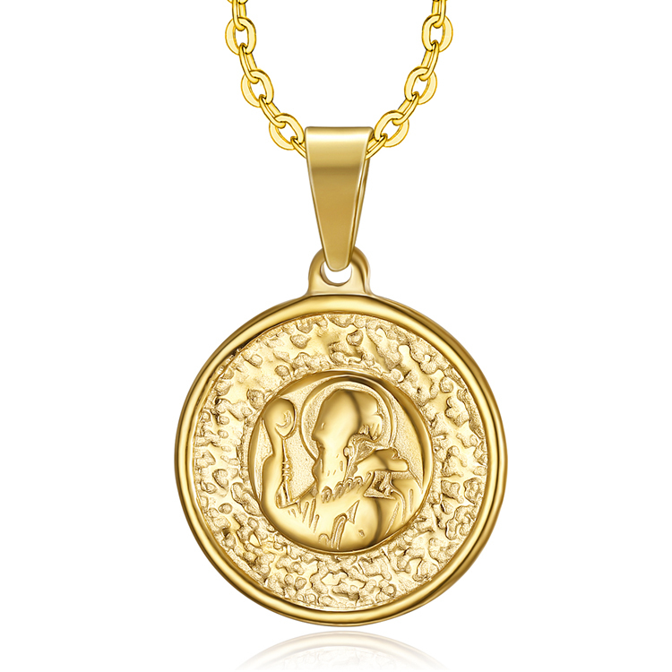 Christianisme Prière Bijoux En Acier Inoxydable Hommes Grand Rond Religieux Or Saint Benoît Pendentif Collier